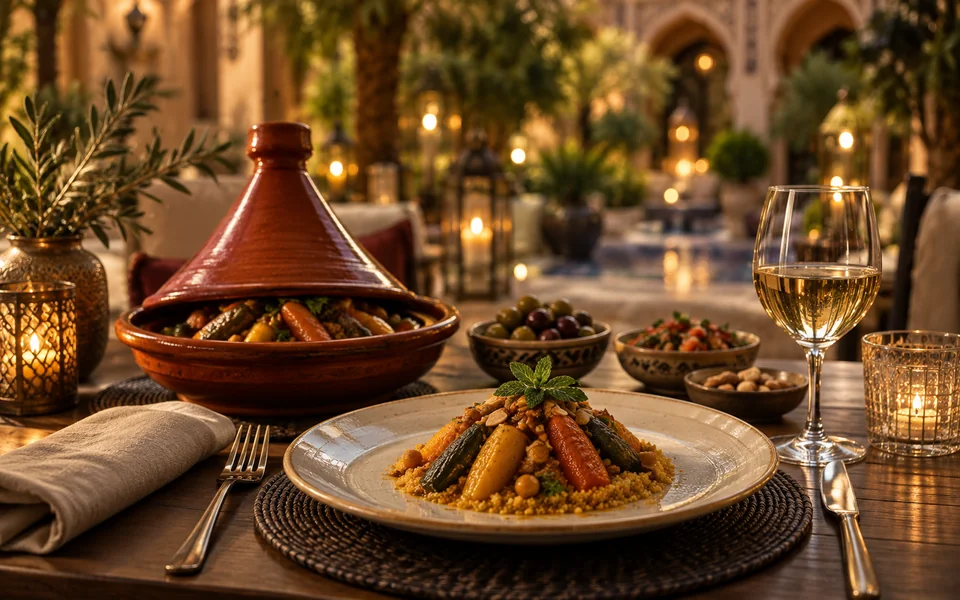 A Moroccan table laid for dinner