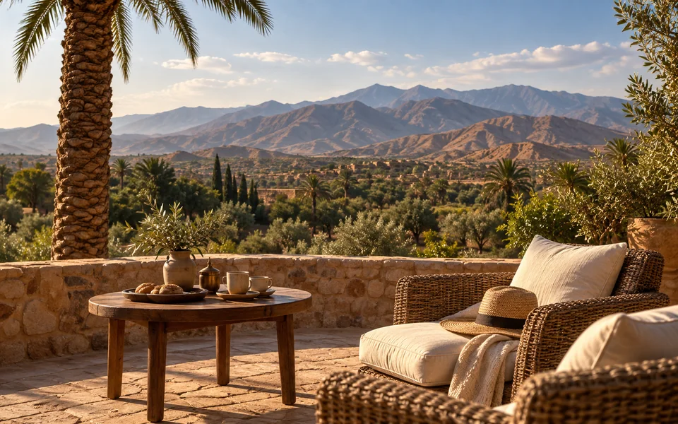 A terrace looking towards the Atlas mountains
